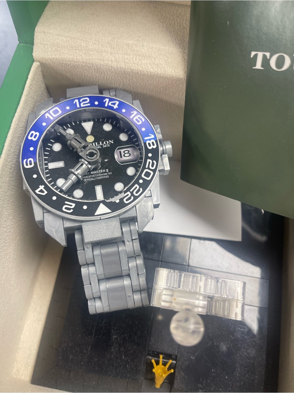 Tourbillon Bricks GMT Master II Batman Brick Watch Model w/ Box, Stand, Booklet